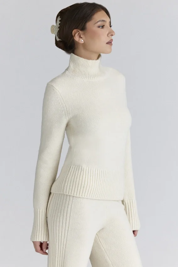 Skye Ivory Merino Wool Roll Neck Sweater Skye Ivory Merino Wool Roll Neck Sweater