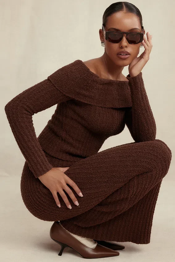 Saffron Chocolate Soft Boucle Knit Top Saffron Chocolate Soft Boucle Knit Top
