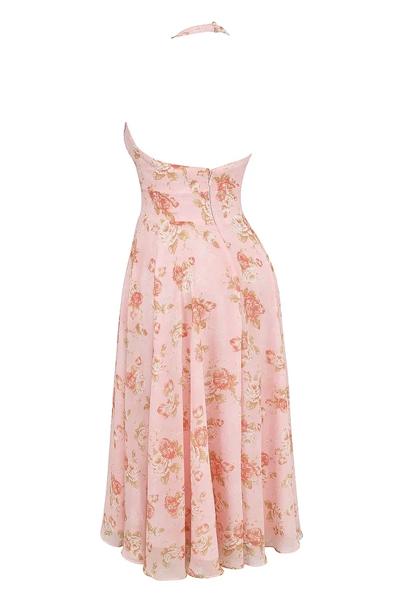 Solada English Vintage Rose Print Georgette Halter Sundress Solada English Vintage Rose Print Georgette Halter Sundress