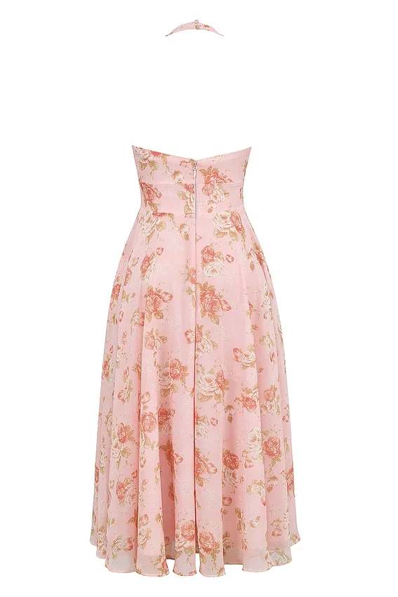 Solada English Vintage Rose Print Georgette Halter Sundress Solada English Vintage Rose Print Georgette Halter Sundress