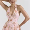 Solada English Vintage Rose Print Georgette Halter Sundress Solada English Vintage Rose Print Georgette Halter Sundress