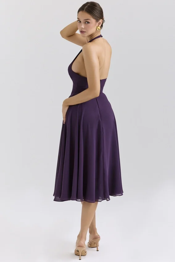 Solada Grape Georgette Halter Sundress Solada Grape Georgette Halter Sundress