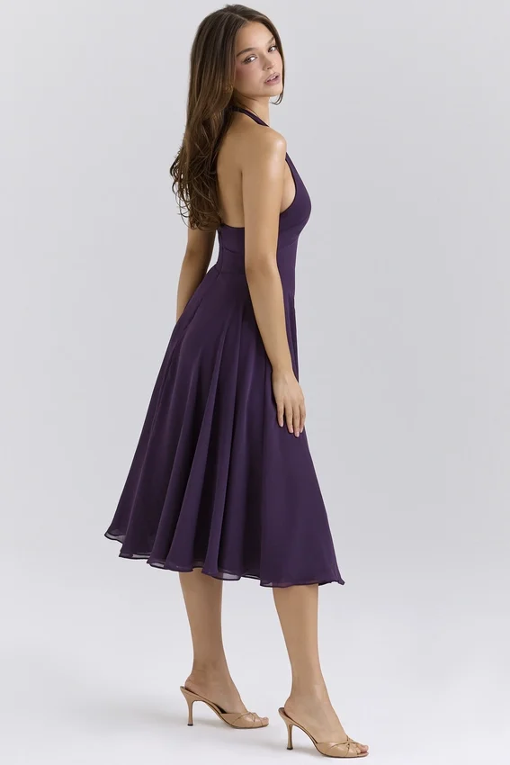 Solada Grape Georgette Halter Sundress Solada Grape Georgette Halter Sundress