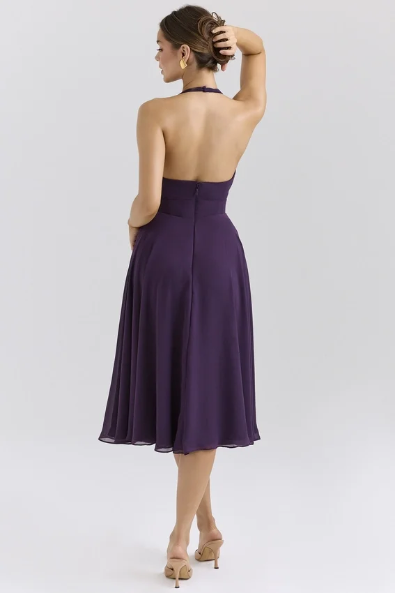 Solada Grape Georgette Halter Sundress Solada Grape Georgette Halter Sundress