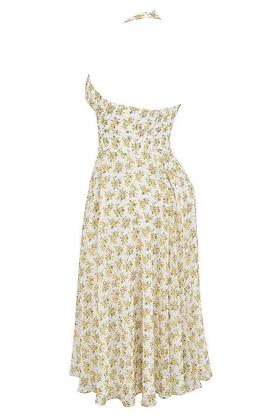 Solada Ivory Vintage Floral Print Georgette Halter Sundress Solada Ivory Vintage Floral Print Georgette Halter Sundress