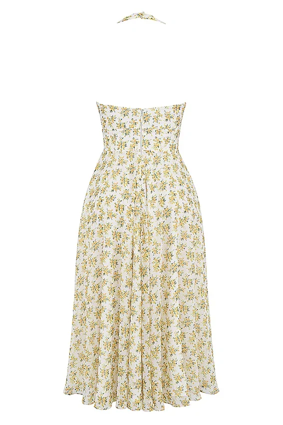 Solada Ivory Vintage Floral Print Georgette Halter Sundress Solada Ivory Vintage Floral Print Georgette Halter Sundress