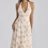 Solada Ivory Vintage Rose Print Georgette Midi Halter Dress Solada Ivory Vintage Rose Print Georgette Midi Halter Dress