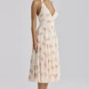 Solada Ivory Vintage Rose Print Georgette Midi Halter Dress Solada Ivory Vintage Rose Print Georgette Midi Halter Dress