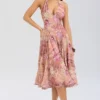 Solada Paisley Patchwork Print Georgette Halter Sundress Solada Paisley Patchwork Print Georgette Halter Sundress