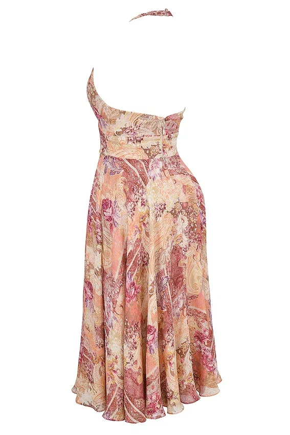 Solada Paisley Patchwork Print Georgette Halter Sundress Solada Paisley Patchwork Print Georgette Halter Sundress
