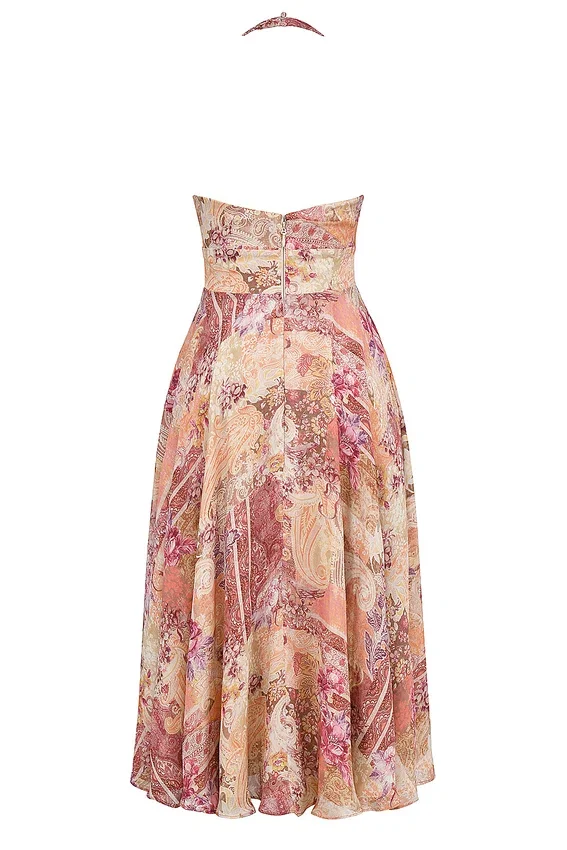 Solada Paisley Patchwork Print Georgette Halter Sundress Solada Paisley Patchwork Print Georgette Halter Sundress
