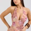 Solada Paisley Patchwork Print Georgette Halter Sundress Solada Paisley Patchwork Print Georgette Halter Sundress
