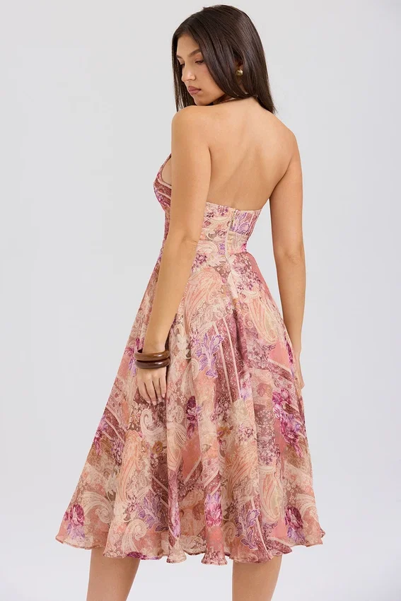 Solada Paisley Patchwork Print Georgette Halter Sundress Solada Paisley Patchwork Print Georgette Halter Sundress