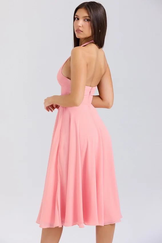 Solada Peach Georgette Halter Sundress Solada Peach Georgette Halter Sundress