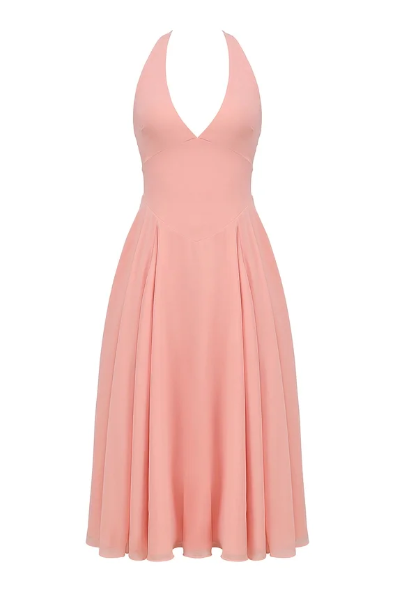 Solada Peach Georgette Halter Sundress Solada Peach Georgette Halter Sundress