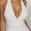 Solada Polka Dot Print Georgette Halter Sundress