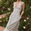 Solada Polka Dot Print Georgette Halter Sundress
