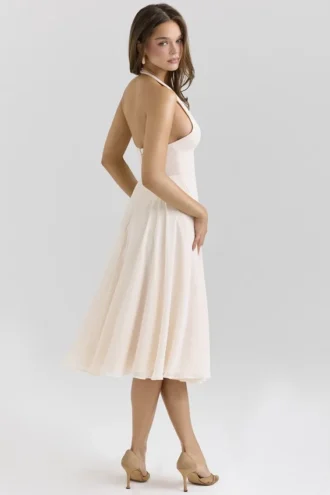 Solada Vintage Cream Georgette Halter Sundress