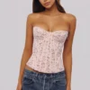 Solaine Baby Pink Floral Lace Boned Corset Top Solaine Baby Pink Floral Lace Boned Corset Top