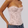 Solaine Baby Pink Floral Lace Boned Corset Top Solaine Baby Pink Floral Lace Boned Corset Top