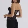 Solaine Black Floral Lace Boned Corset Top Solaine Black Floral Lace Boned Corset Top