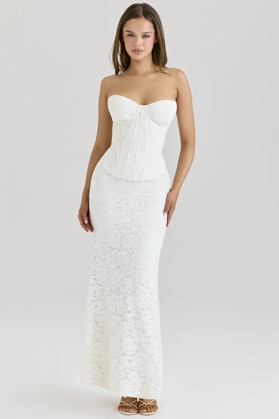 Solaine Ivory Lace Corset Maxi Dress Solaine Ivory Lace Corset Maxi Dress