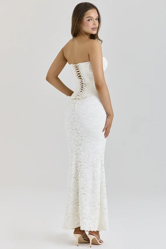 Solaine Ivory Lace Corset Maxi Dress Solaine Ivory Lace Corset Maxi Dress