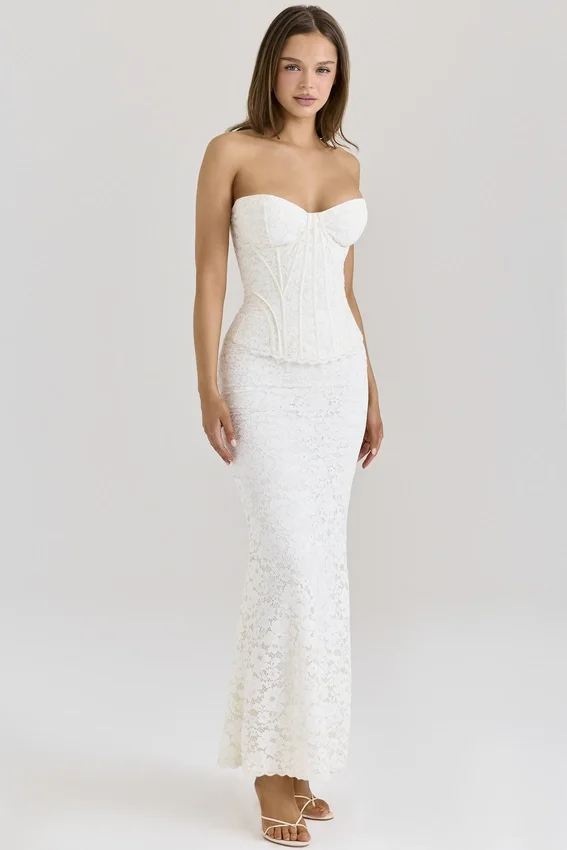 Solaine Ivory Lace Corset Maxi Dress Solaine Ivory Lace Corset Maxi Dress