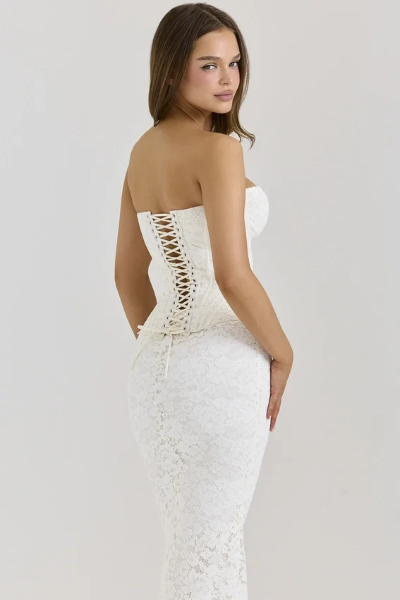 Solaine Ivory Lace Corset Maxi Dress Solaine Ivory Lace Corset Maxi Dress