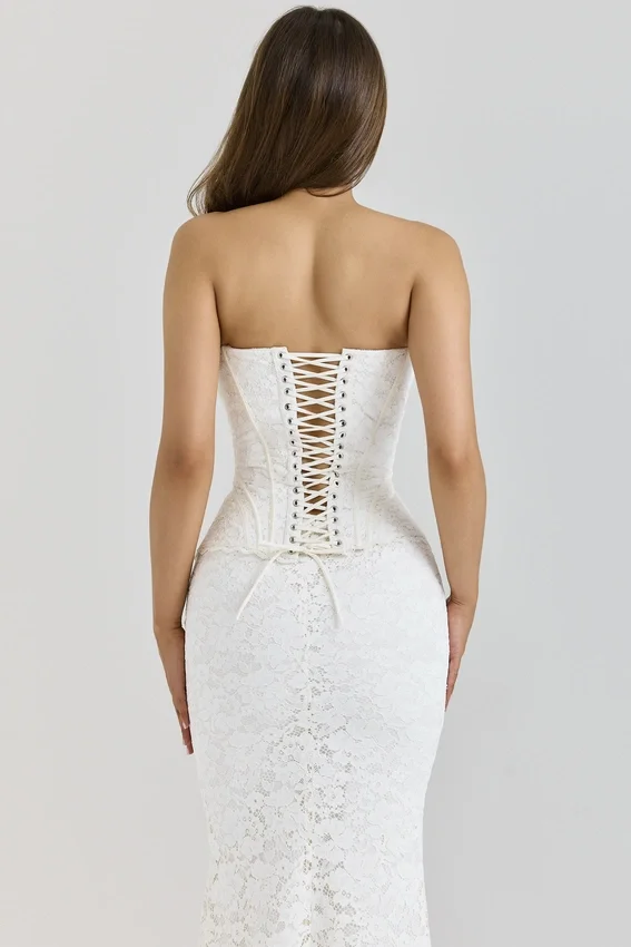 Solaine Ivory Lace Corset Maxi Dress Solaine Ivory Lace Corset Maxi Dress