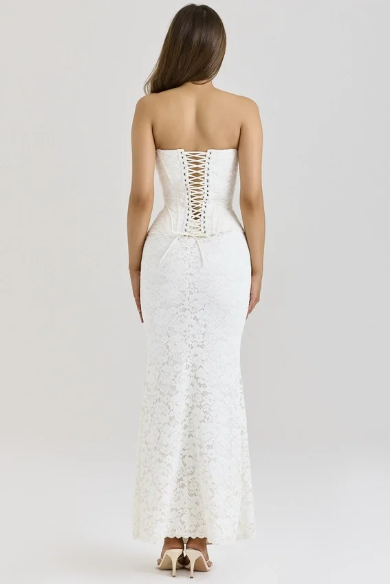 Solaine Ivory Lace Corset Maxi Dress Solaine Ivory Lace Corset Maxi Dress