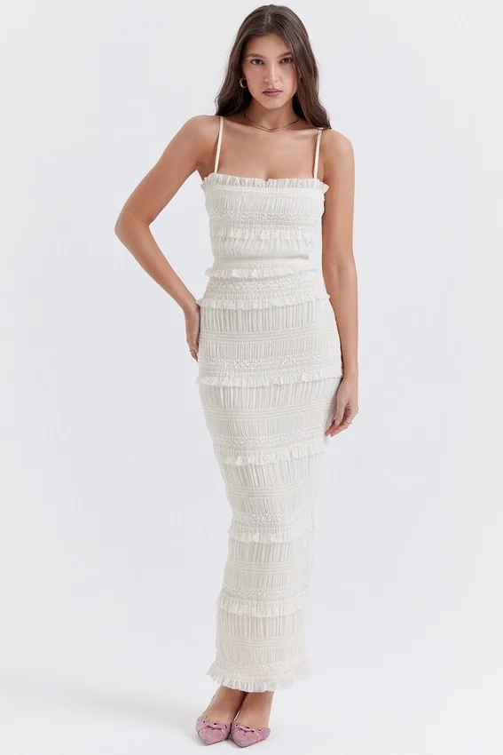 Solana Ivory Sequin Pleat Maxi Dress Solana Ivory Sequin Pleat Maxi Dress