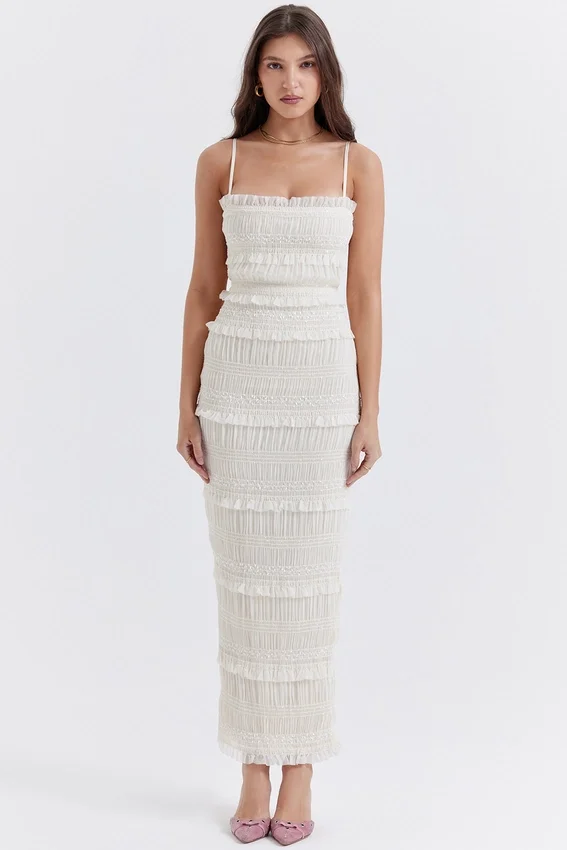 Solana Ivory Sequin Pleat Maxi Dress Solana Ivory Sequin Pleat Maxi Dress