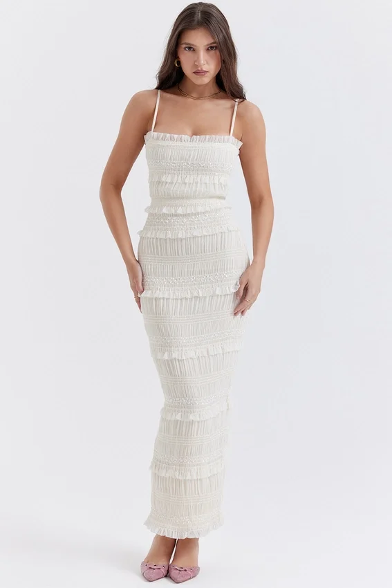 Solana Ivory Sequin Pleat Maxi Dress Solana Ivory Sequin Pleat Maxi Dress