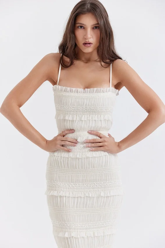 Solana Ivory Sequin Pleat Maxi Dress Solana Ivory Sequin Pleat Maxi Dress