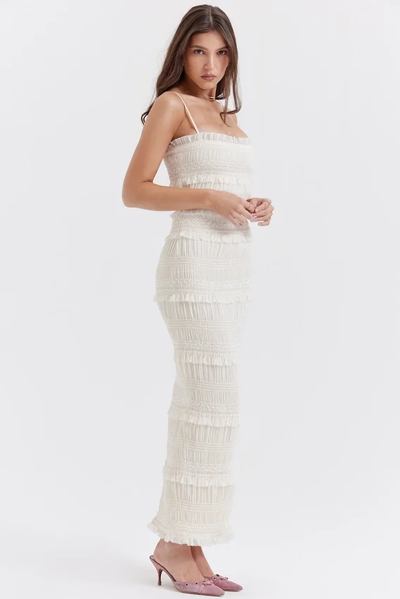Solana Ivory Sequin Pleat Maxi Dress Solana Ivory Sequin Pleat Maxi Dress