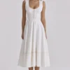 Solana White Cotton Waist Cinch Midi Sundress Solana White Cotton Waist Cinch Midi Sundress