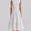 Solana White Cotton Waist Cinch Midi Sundress Solana White Cotton Waist Cinch Midi Sundress