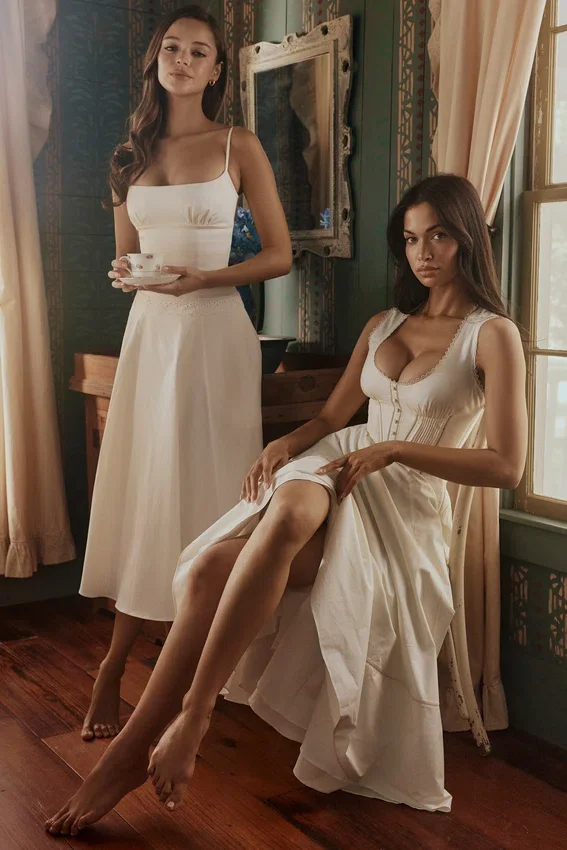Solana White Cotton Waist Cinch Midi Sundress Solana White Cotton Waist Cinch Midi Sundress
