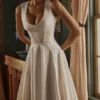 Solana White Cotton Waist Cinch Midi Sundress Solana White Cotton Waist Cinch Midi Sundress