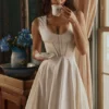 Solana White Cotton Waist Cinch Midi Sundress Solana White Cotton Waist Cinch Midi Sundress