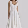 Solana White Cotton Waist Cinch Midi Sundress Solana White Cotton Waist Cinch Midi Sundress