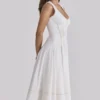 Solana White Cotton Waist Cinch Midi Sundress Solana White Cotton Waist Cinch Midi Sundress