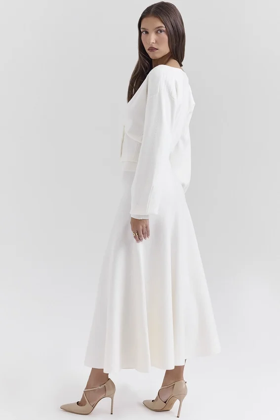Solara Ivory Wool Mix Flared Midi Skirt Solara Ivory Wool Mix Flared Midi Skirt