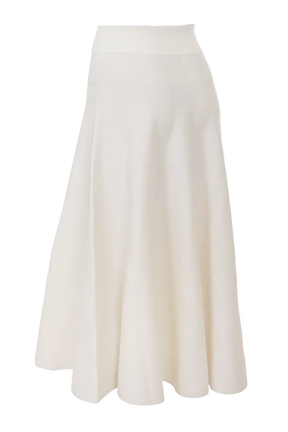 Solara Ivory Wool Mix Flared Midi Skirt Solara Ivory Wool Mix Flared Midi Skirt