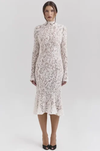 Sophia Vintage Ivory Lace Fitted Midi Dress