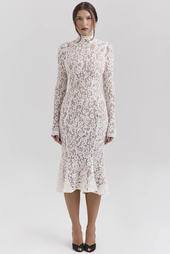 Sophia Vintage Ivory Lace Fitted Midi Dress Sophia Vintage Ivory Lace Fitted Midi Dress