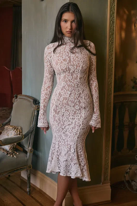 Sophia Vintage Ivory Lace Fitted Midi Dress Sophia Vintage Ivory Lace Fitted Midi Dress