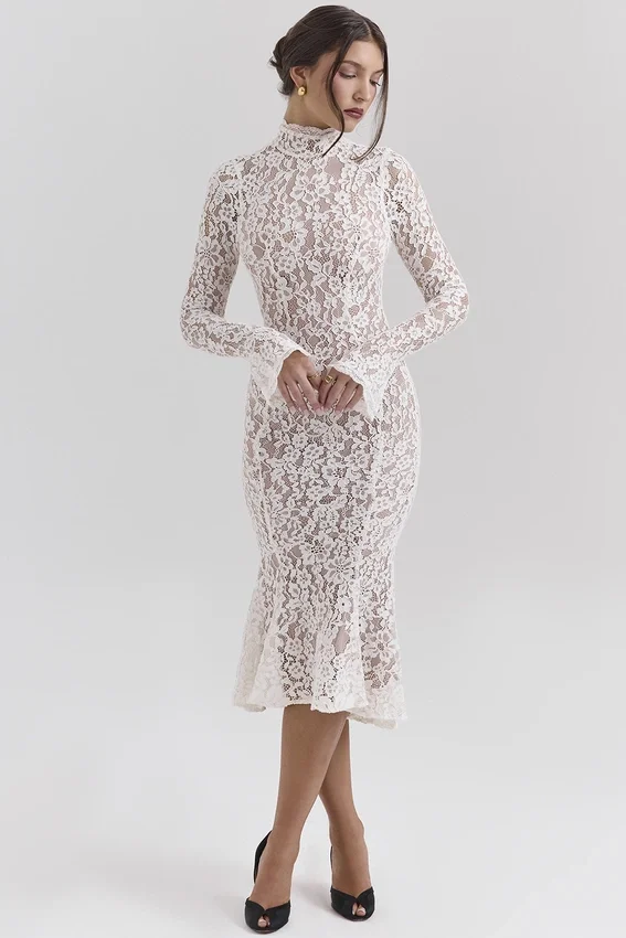 Sophia Vintage Ivory Lace Fitted Midi Dress Sophia Vintage Ivory Lace Fitted Midi Dress