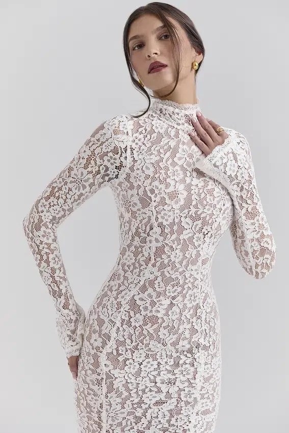 Sophia Vintage Ivory Lace Fitted Midi Dress Sophia Vintage Ivory Lace Fitted Midi Dress